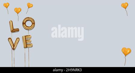 love written with foil gold balloons. love lettering with realistic gold balloons. love typography. isolated vector design. november background with c Stock Vector