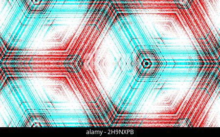 Seamless abstract geometric textured pattern in red, blue, black and white colors. Symmetric geometric ornament for digital paper, textile printing, wallpaper background design. Vector illustration. Stock Vector