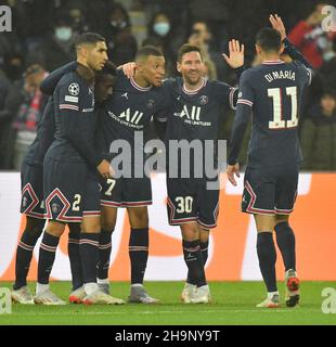 Kylian Mbappe of PSG and teammates celebrate PSG winning the Ligue 1