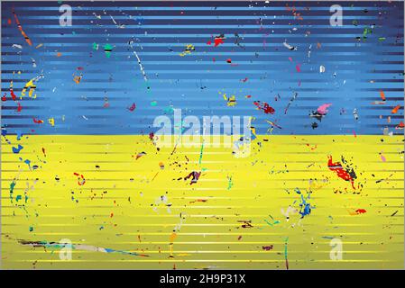 Ukraine flag with color stains - Illustration,  Three dimensional flag of Ukraine Stock Vector
