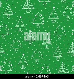 Christmas trees seamless pattern, hand drawn fir-trees winter background Stock Vector