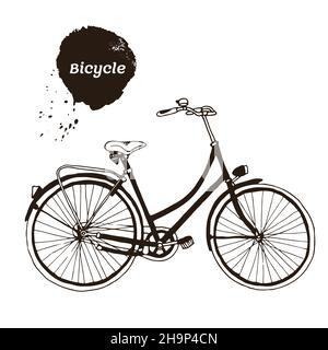 Bicycle vector illustration, hand drawn retro sketch isolated on white background Stock Vector