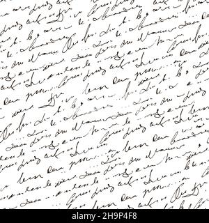 Handwritten abstract text, scribbles vector seamless pattern, vector monochrome script isolated on white background Stock Vector