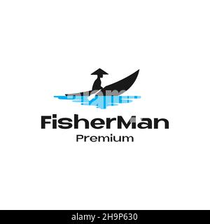 traditional sailor man or fisher with boat logo symbol icon vector graphic design illustration idea creative Stock Vector
