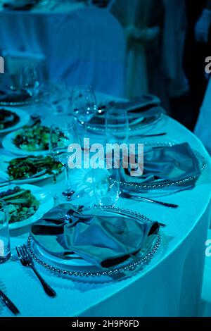 beautiful festive table setting at the event. Stock Photo
