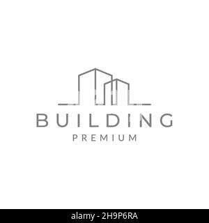 continuous lines simple building architect logo symbol icon vector graphic design illustration idea creative Stock Vector