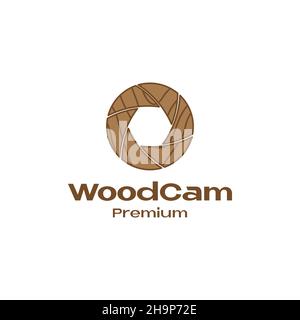 shutter camera with wood logo symbol icon vector graphic design illustration idea creative Stock Vector