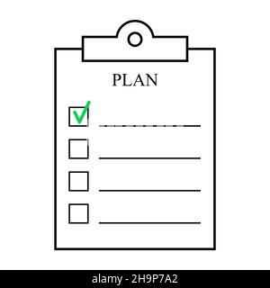 Plan clipboard with check boxes. Vector outline illustration Stock Vector