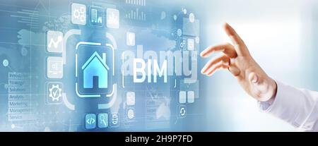 BIM Building Information Modeling Technology concept on virtual screen. Stock Photo
