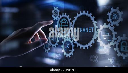 Intranet Business Corporate communication document management system dms. Privacy cybersecurity technology concept on virtual screen. Stock Photo