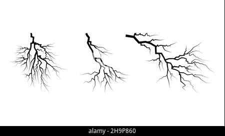 Wall cracks. Surface fracture structure, cleft broken dry lining wall or destroyed cracked glass, earthquake destruction vector set Stock Vector