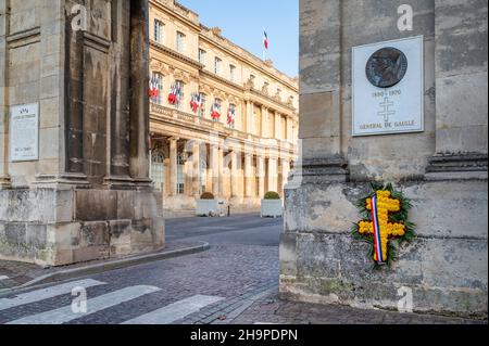 General Charles de Gaulle is being honoured at the place Joseph-Malval next to the Palais du Gouvernement of Nancy, France Stock Photo