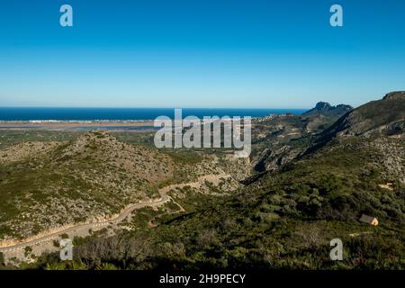 Winding mountain road between Pego village and Vall d'Ebo, Marina Alta, Costa Blanca, Alicante Province, Spain Stock Photo