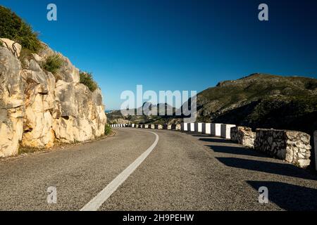 Winding mountain road between Pego village and Vall d'Ebo, Marina Alta, Costa Blanca, Alicante Province, Spain Stock Photo