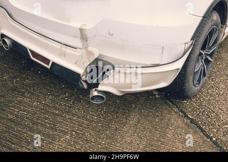 Car accident rear-end collision damage waiting insurance claim on road Stock Photo