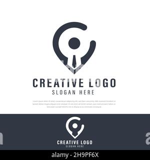 Logo design Pin map tie icon, a combination of people symbol and the latter pin C. template design, symbol Stock Vector