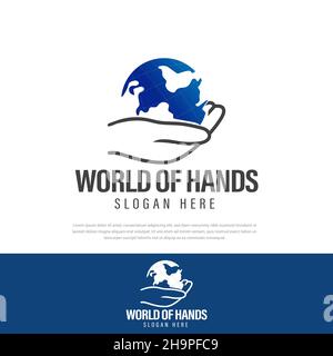 Logo design illustration One Hand holding the world vector template.symbol.icon,globe Stock Vector