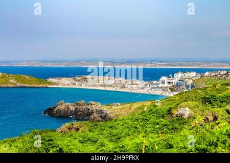 View of Porthmeor Beach on a sunny day in St Ives, Cornwall, UK Stock Photo