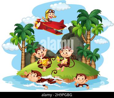 Isolated island with naughty monkeys illustration Stock Vector Image ...