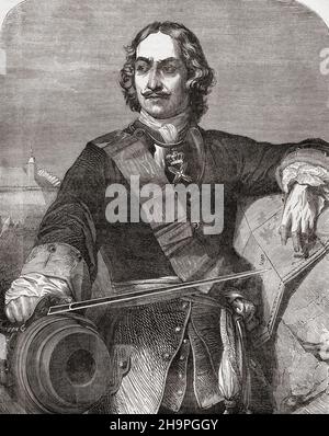 Peter the Great, Peter I, 1672 – 1725.  Ruler of the Tsardom of Russia and later the Russian Empire.  From Cassell's Illustrated History of England, published c.1890. Stock Photo