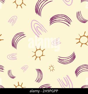 suns and rainbows sky seamless vector pattern Stock Vector