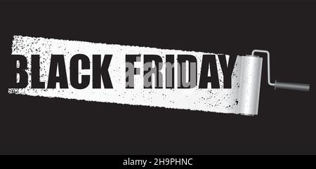 Black Friday Sale Banner With A White Paint Roller Background. Vector Illustration Isolated On A Black Background. Stock Vector