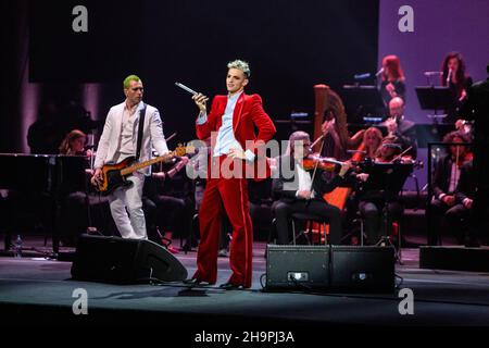 Milan Italy. 07 December 2021. The Italian singer-songwriter ACHILLE LAURO performs live on stage at Teatro degli Arcimboldi with the Orchestra Della Magna Grecia during 'One Night Show'. Stock Photo