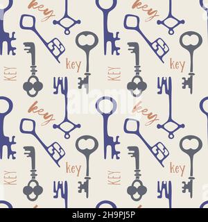 Keys seamless pattern, old vintage hand drawn doodle. Vector illustration Stock Vector
