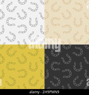 set of seamless patterns with horseshoe for horse. Symbol of good luck and happiness in culture. Ornament for decoration and printing on fabric. Desig Stock Vector