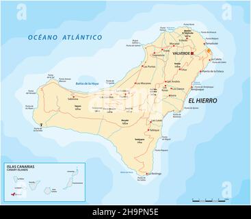Vector road map of Canary Islands, el hierro map Stock Vector