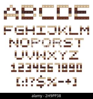 Chocolate alphabet, letters, numbers and signs. Set of isolated vector objects on a white background. Stock Vector