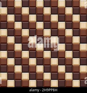 Seamless pattern with chocolate cubes, tiles. Vector color background. Stock Vector