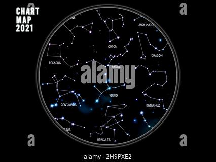 Illustration of the night sky Celestial constellation stars chart map