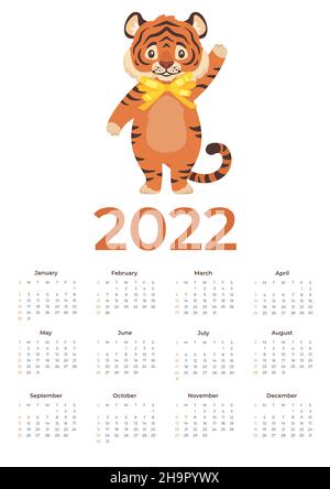 Vector Calendar Year Tiger 2022 According Chinese Calendar Week Starts  Stock Vector by ©kabolill 479172590