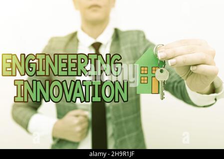 Text caption presenting Engineering Innovation. Word Written on Process expressed in Logic and Mathematical Form Planning On Moving Into New Home Stock Photo