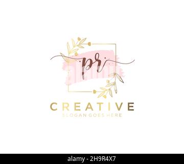 PR feminine logo. Usable for Nature, Salon, Spa, Cosmetic and Beauty Logos. Flat Vector Logo Design Template Element. Stock Vector