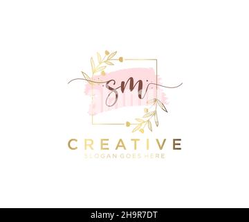 SM feminine logo. Usable for Nature, Salon, Spa, Cosmetic and Beauty Logos. Flat Vector Logo Design Template Element. Stock Vector