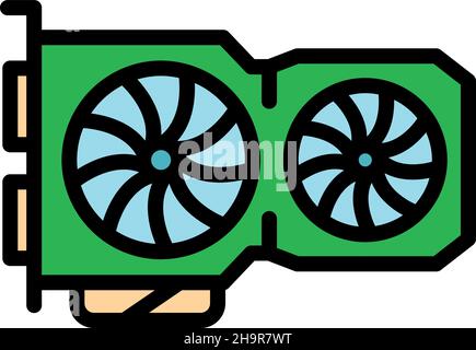 Computer video card icon. Outline computer video card vector icon color flat isolated Stock Vector