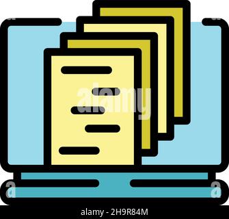 Files on monitor icon. Outline files on monitor vector icon color flat isolated Stock Vector