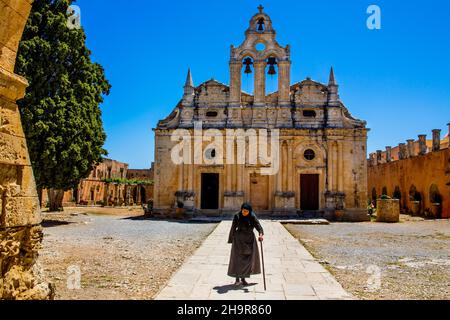 Monastery church with Renaissance facade, most important national monument of Crete, Moni Arkadi, Moni Arkadi, Crete, Greece Stock Photo