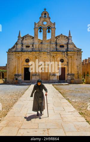 Monastery church with Renaissance facade, most important national monument of Crete, Moni Arkadi, Moni Arkadi, Crete, Greece Stock Photo