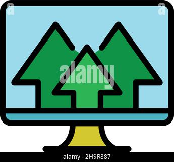 Arrows monitor icon. Outline arrows monitor vector icon color flat isolated Stock Vector