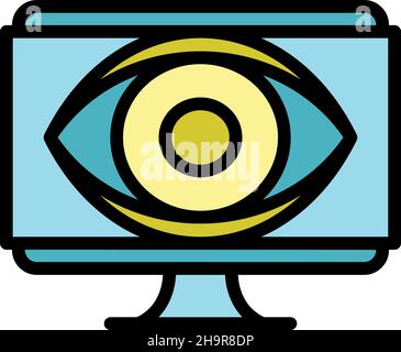 Big eye monitor icon. Outline big eye monitor vector icon color flat isolated Stock Vector