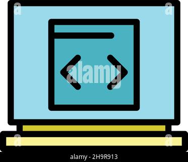 Open laptop icon. Outline open laptop vector icon color flat isolated Stock Vector
