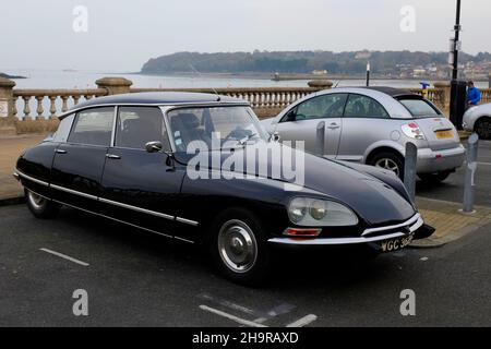 black,French,France,Citroen,Citroën,DS,Classic,Car,Parade,Cowes,Isle of Wight,England, Stock Photo