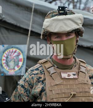 Shikama, Ohira, Taiwa, Japan. 08th Dec, 2021. Commanding officer of 4th Marine Regiment, Col. Matthew W. Tracy speaks for press during JGSDF and the U.S. Marine joint military exercise 'Resolute Dragon 21' at Ojojihara Proving Grounds in Miyagi-Prefecture, Japan on December 8, 2021. Photo by Keizo Mori/UPI Credit: UPI/Alamy Live News Stock Photo