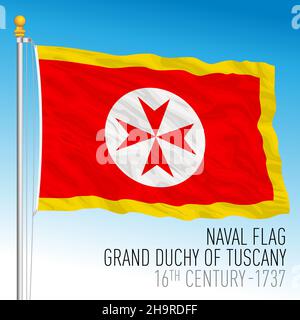 Grand Duchy of Tuscany, naval ensign historical flag, Italy, 16th century-1737, vector illustration Stock Vector