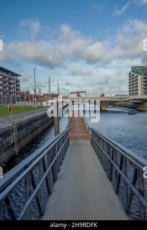 Docklands, Royal Canal area, River Shannon, docks and locks at Royal Canal, Royal Canal waterway, old engineering marvel, urban and streets photograph Stock Photo