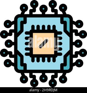 Electronic processor icon. Outline electronic processor vector icon color flat isolated Stock Vector