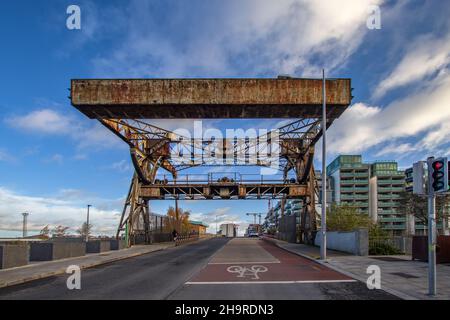 Docklands, Royal Canal area, River Shannon, docks and locks at Royal Canal, Royal Canal waterway, old engineering marvel, urban and streets photograph Stock Photo